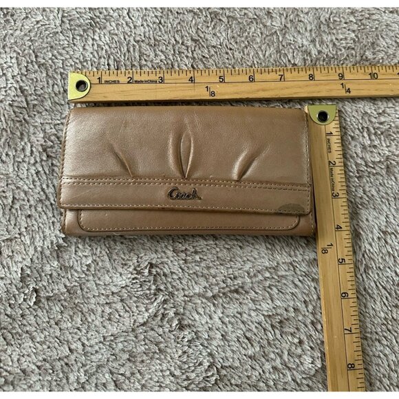 Coach Women’s Wallet Trifold Leather Solid Beige Button Shut - Picture 4 of 14